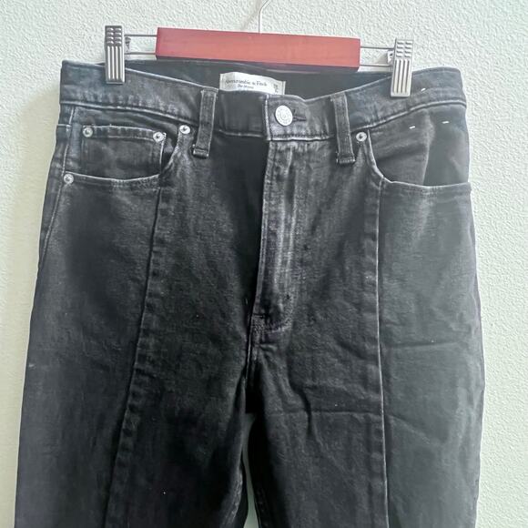 Abercrombie & Fitch Skinny High Rise Raw Hem Ankle Slit Black Jean Women's 28/6R - Picture 5 of 8